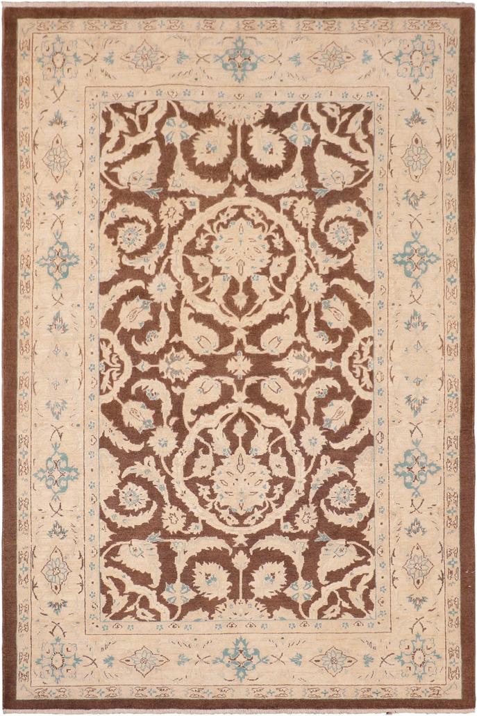 handmade Traditional Kafkaz Brown Tan Hand Knotted RECTANGLE 100% WOOL area rug 6X9