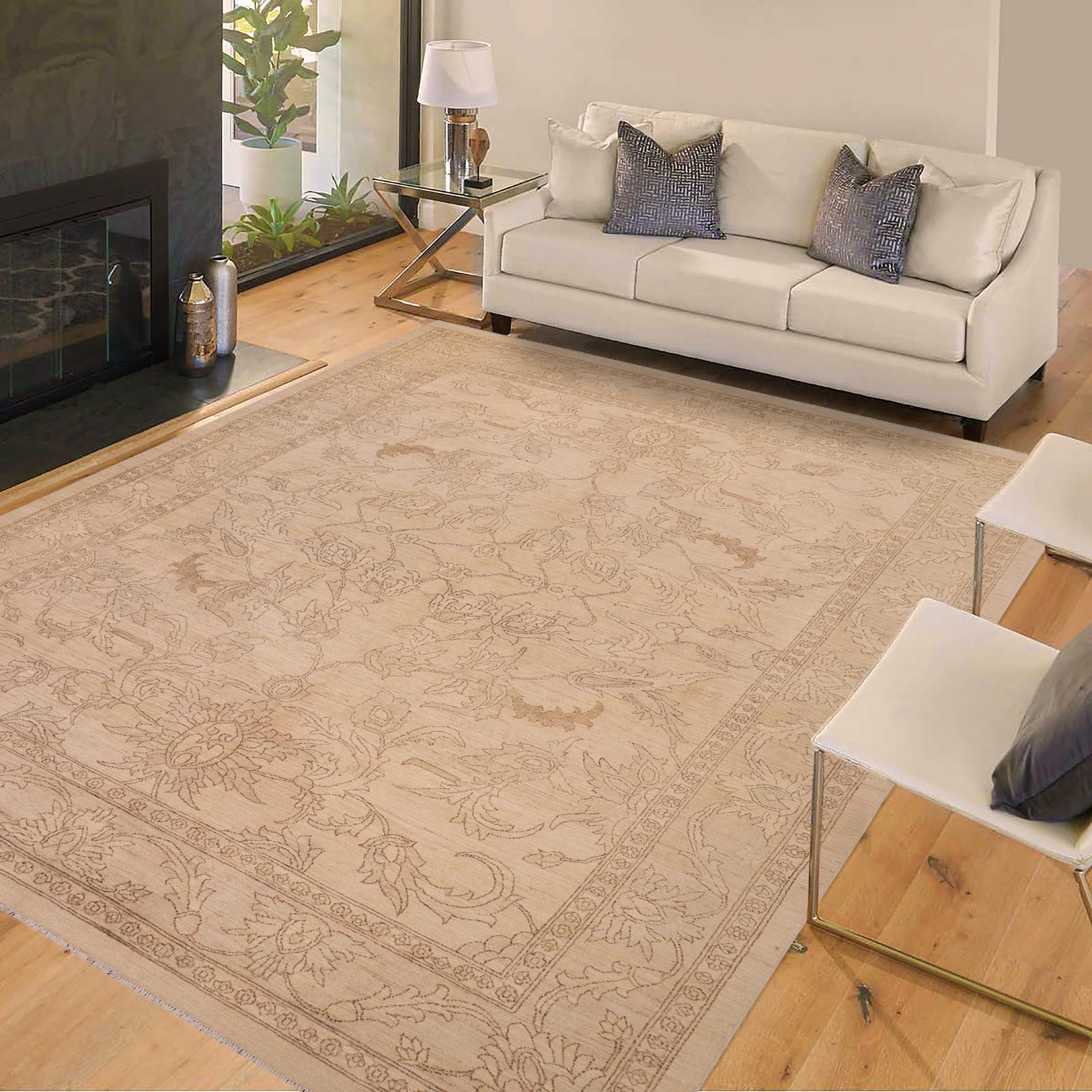 handmade Traditional Kafkaz Beige Tan Hand Knotted RECTANGLE 100% WOOL area rug 9x12