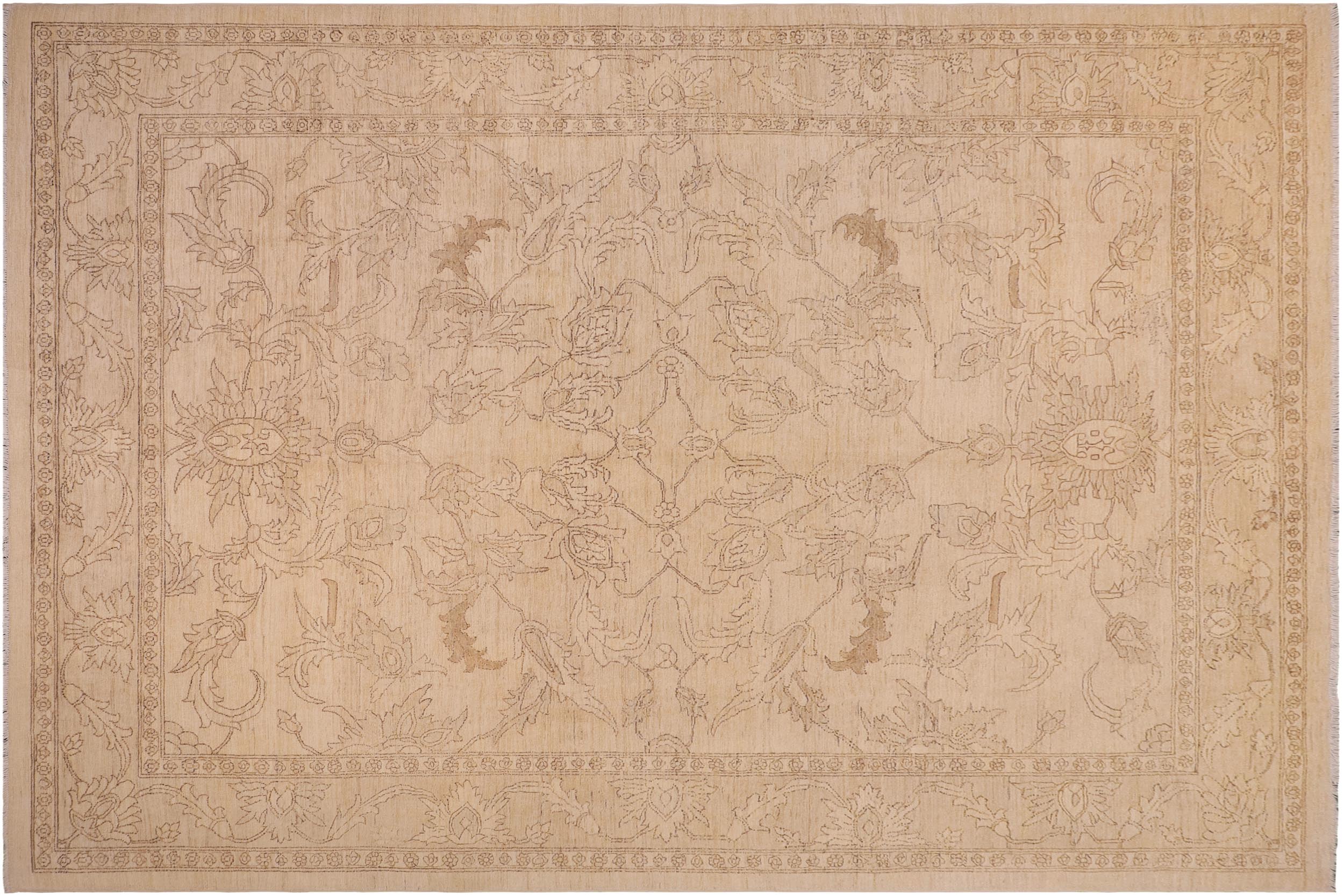 handmade Traditional Kafkaz Beige Tan Hand Knotted RECTANGLE 100% WOOL area rug 9x12