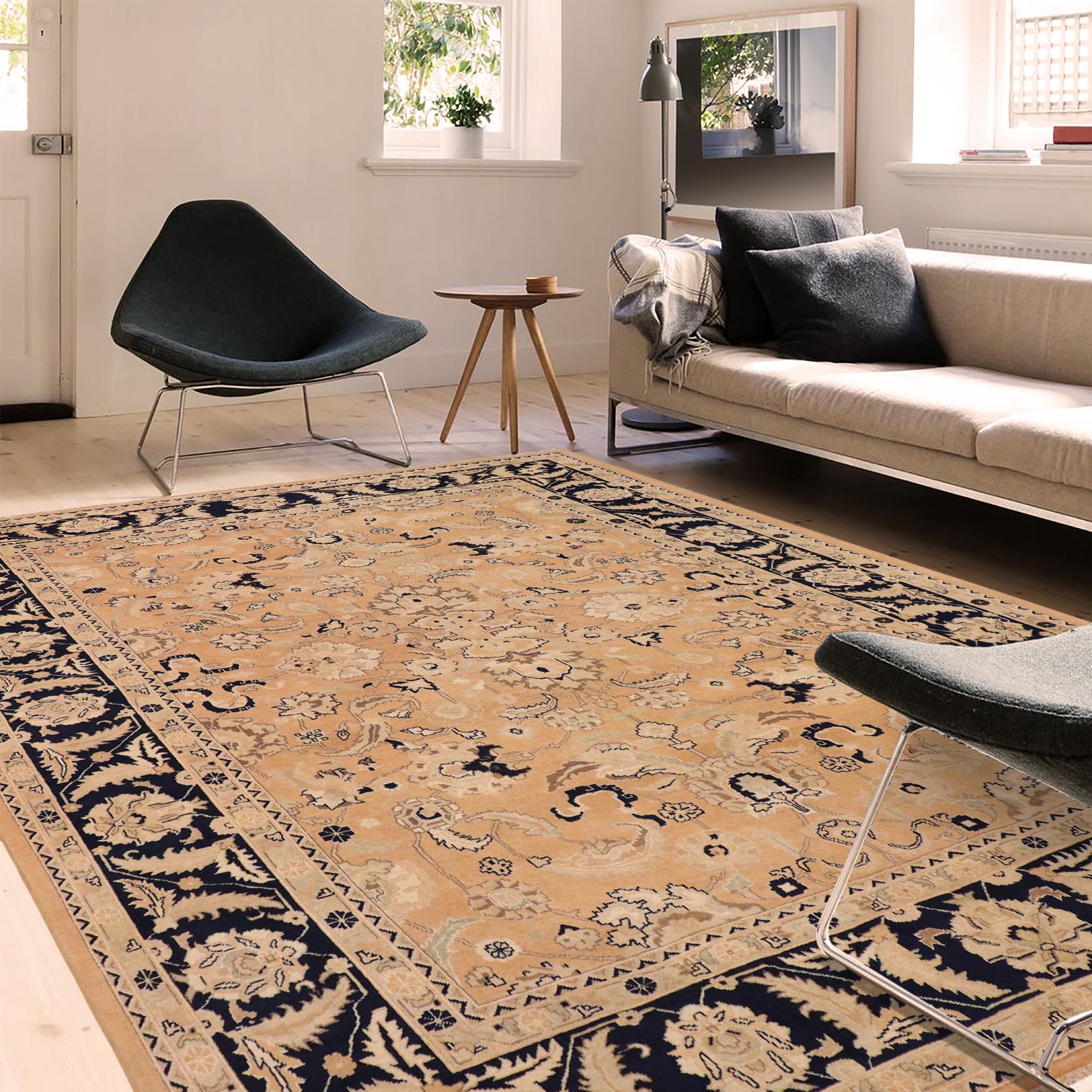 handmade Traditional Kafkaz Nude Blue Hand Knotted RECTANGLE 100% WOOL area rug 9' x 11'