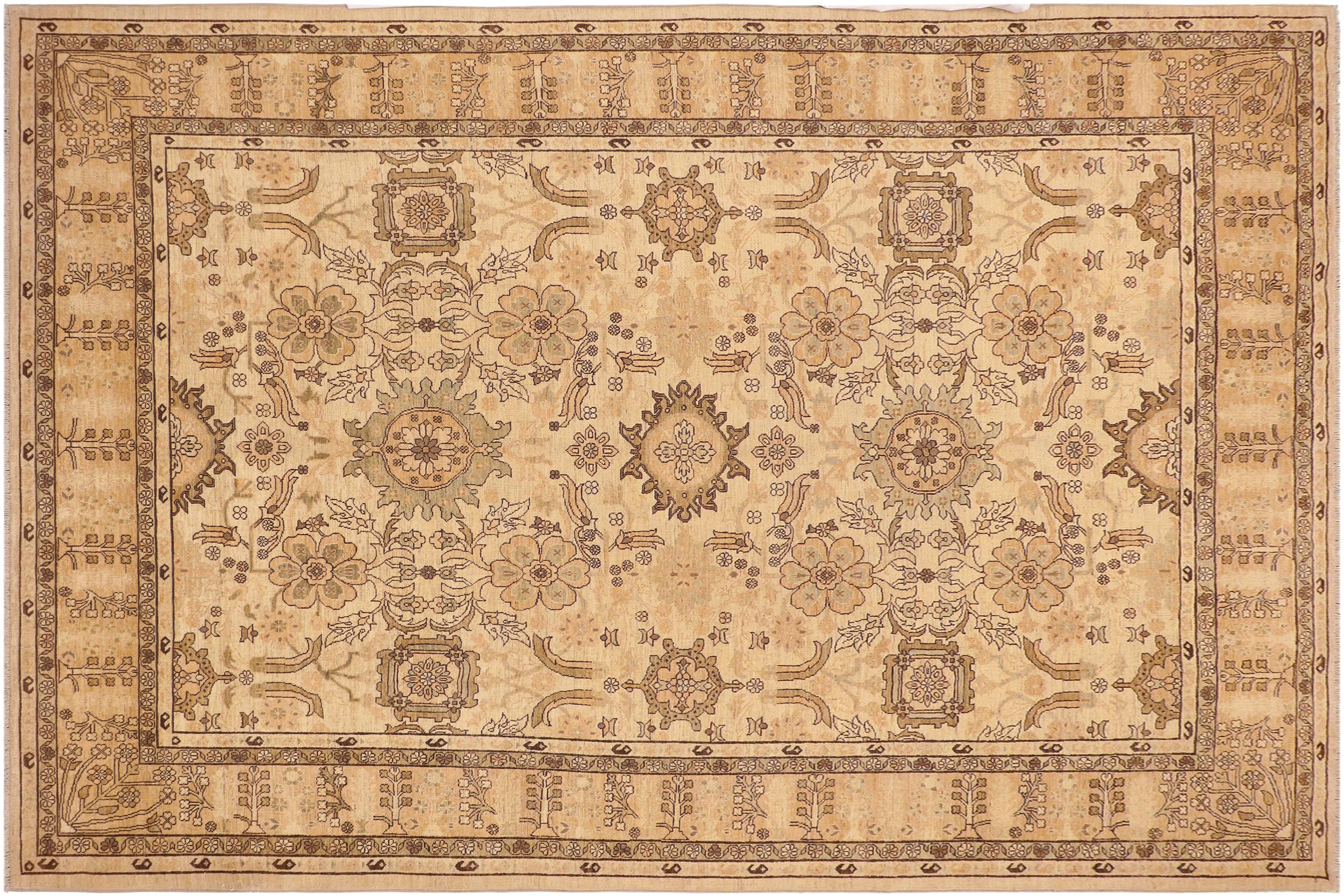 handmade Traditional Kafkaz Beige Tan Hand Knotted RECTANGLE 100% WOOL area rug 9x13
