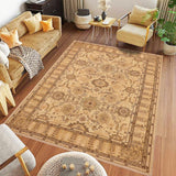 handmade Traditional Kafkaz Beige Tan Hand Knotted RECTANGLE 100% WOOL area rug 9 x 13
