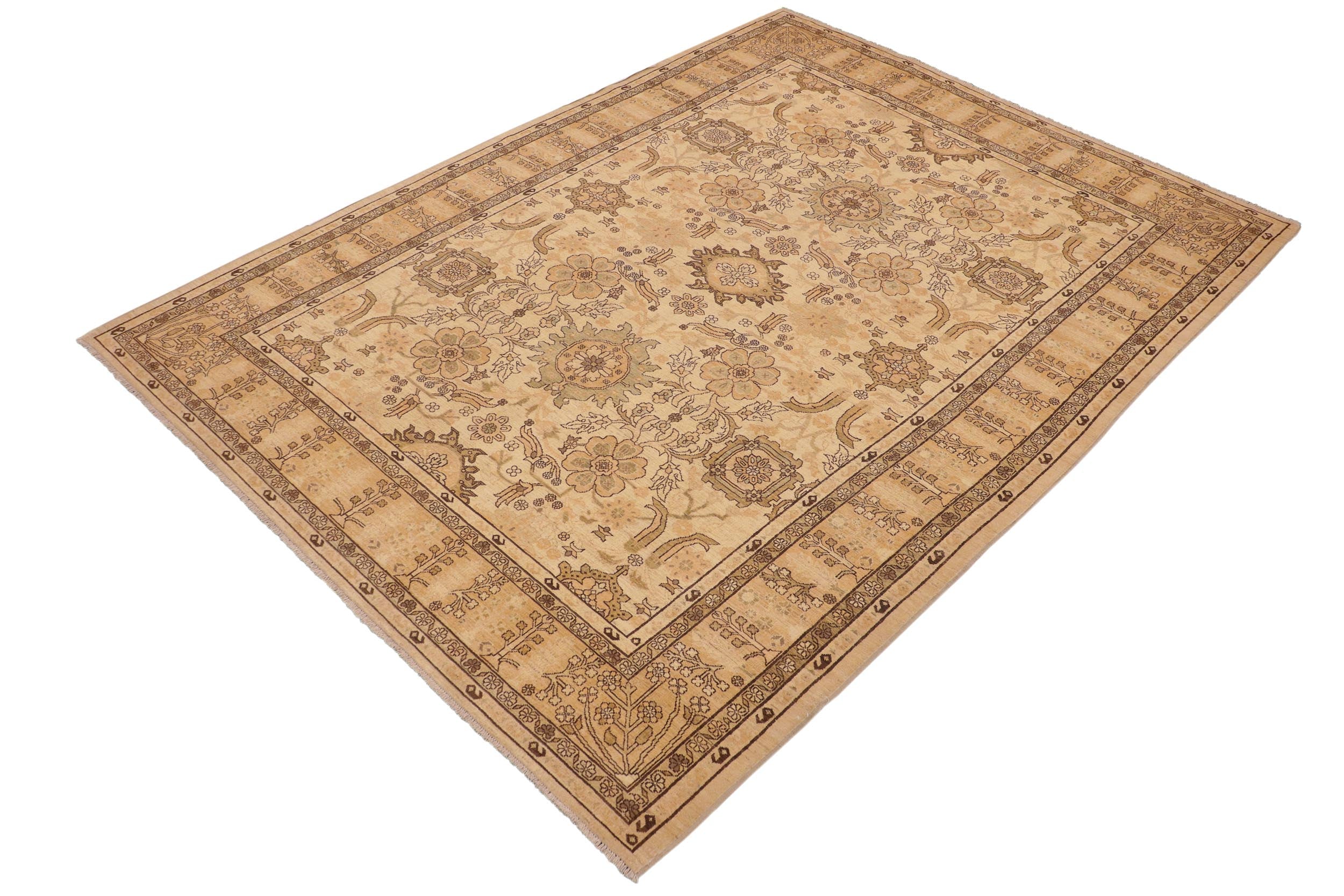 handmade Traditional Kafkaz Beige Tan Hand Knotted RECTANGLE 100% WOOL area rug 9x13