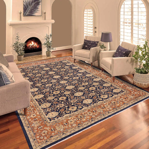 handmade Transitional Kafkaz Blue Dull Orange Hand Knotted RECTANGLE 100% WOOL area rug 9' x 12'
