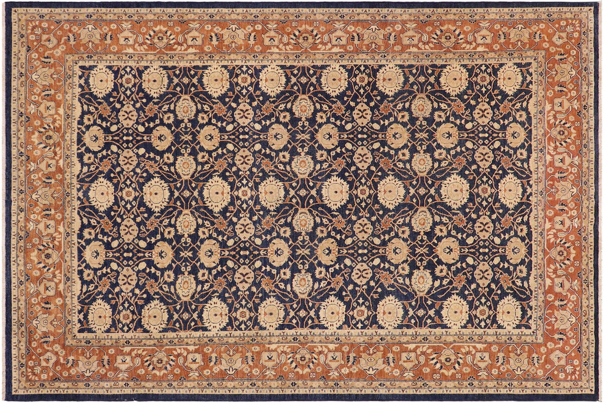 handmade Transitional Kafkaz Blue Dull Orange Hand Knotted RECTANGLE 100% WOOL area rug 9' x 12'