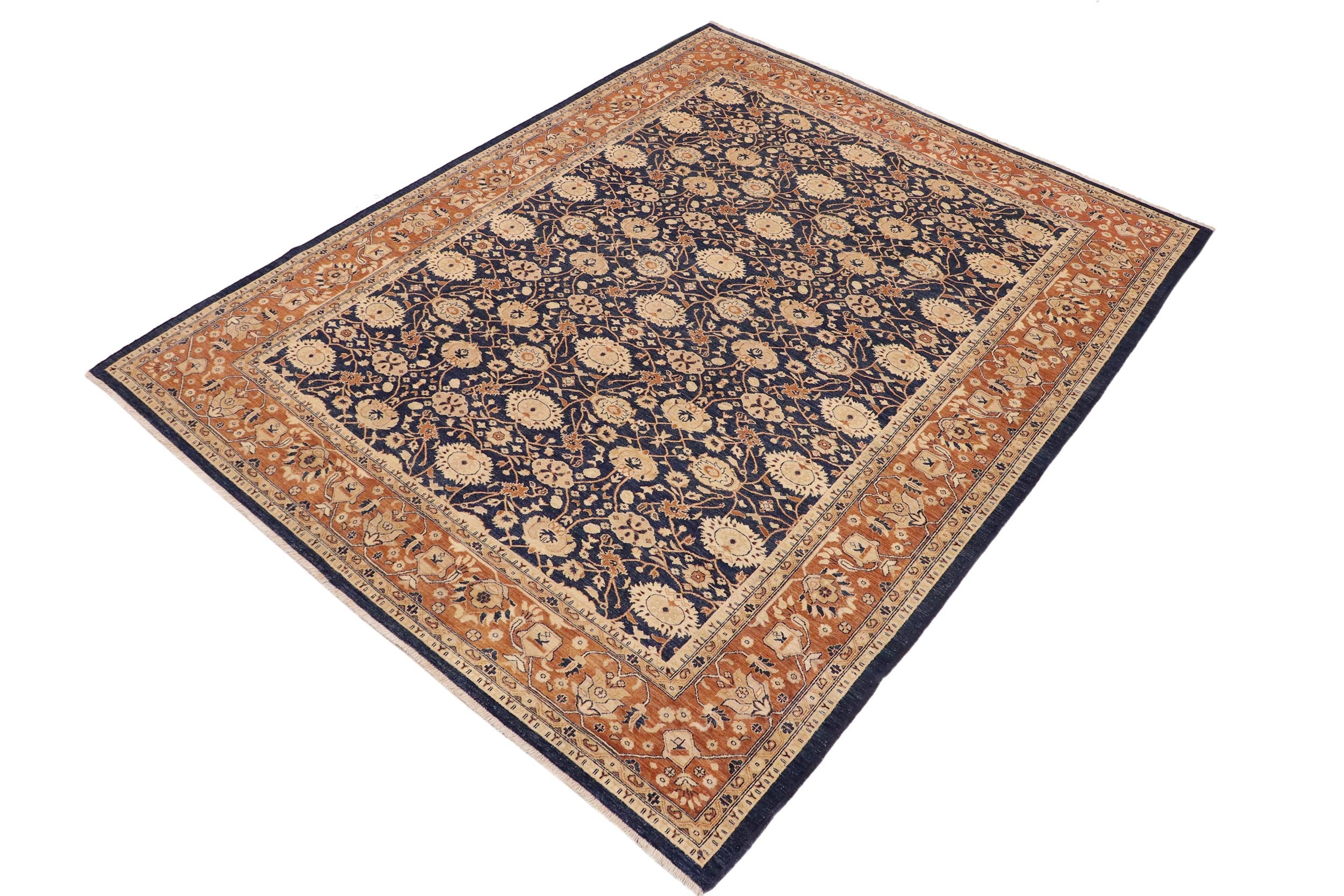 handmade Transitional Kafkaz Blue Dull Orange Hand Knotted RECTANGLE 100% WOOL area rug 9' x 12'