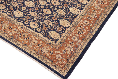 handmade Transitional Kafkaz Blue Dull Orange Hand Knotted RECTANGLE 100% WOOL area rug 9' x 12'