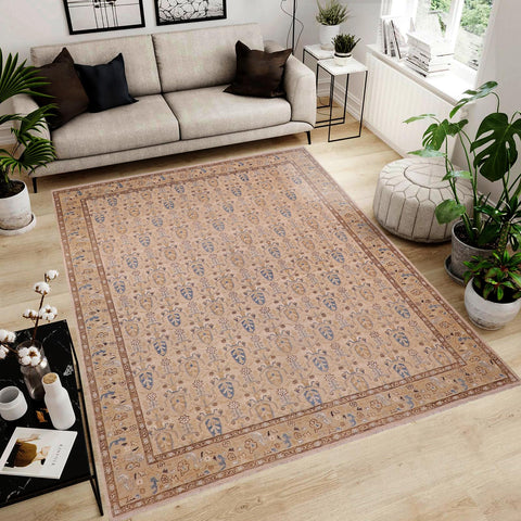 handmade Transitional Kafkaz Beige Tan Hand Knotted RECTANGLE 100% WOOL area rug 9' x 12'
