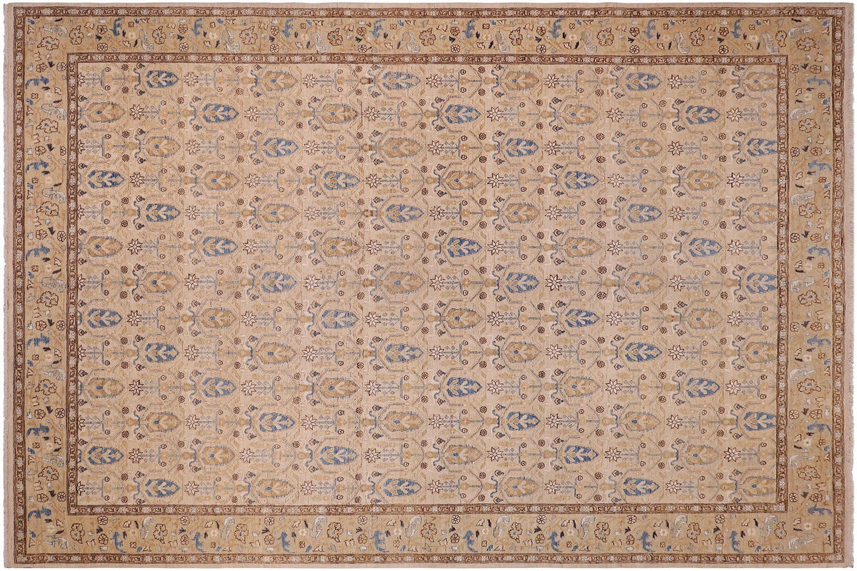 handmade Transitional Kafkaz Beige Tan Hand Knotted RECTANGLE 100% WOOL area rug 9' x 12'