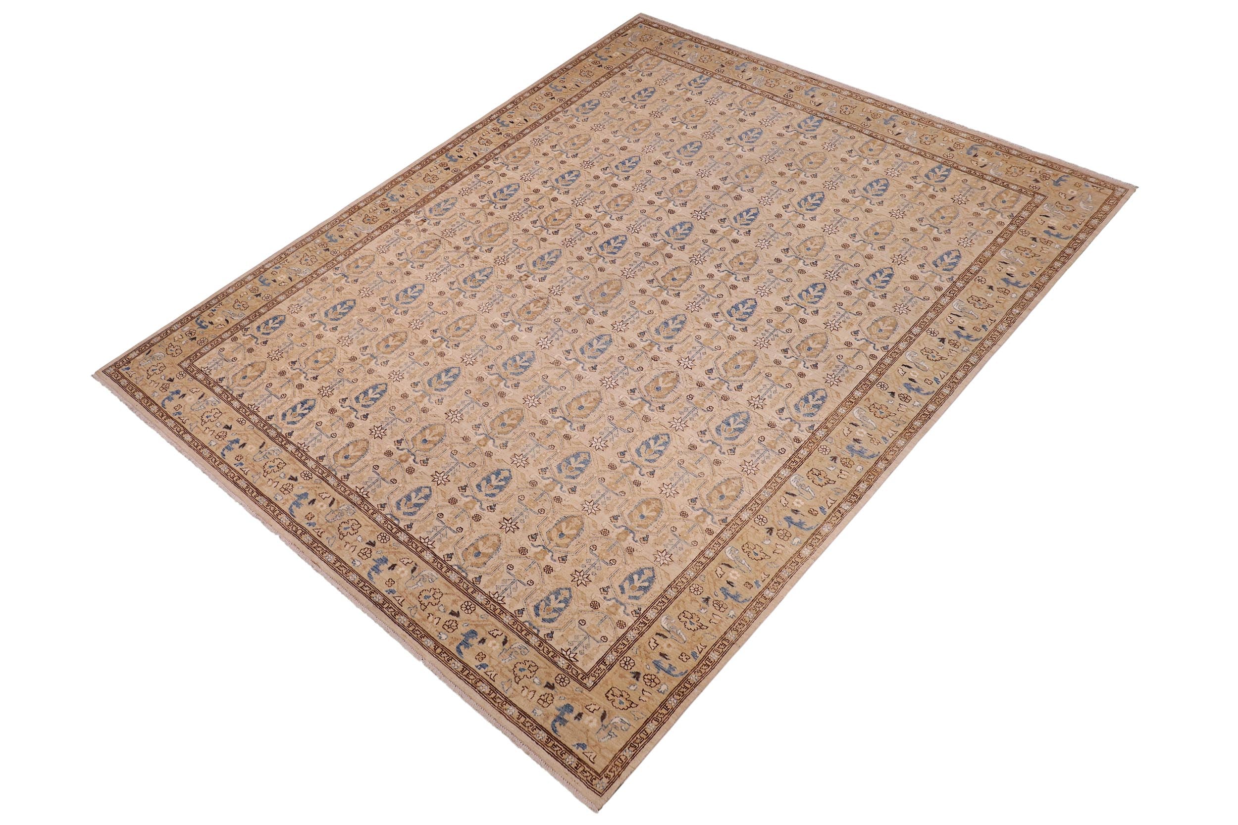 handmade Transitional Kafkaz Beige Tan Hand Knotted RECTANGLE 100% WOOL area rug 9' x 12'