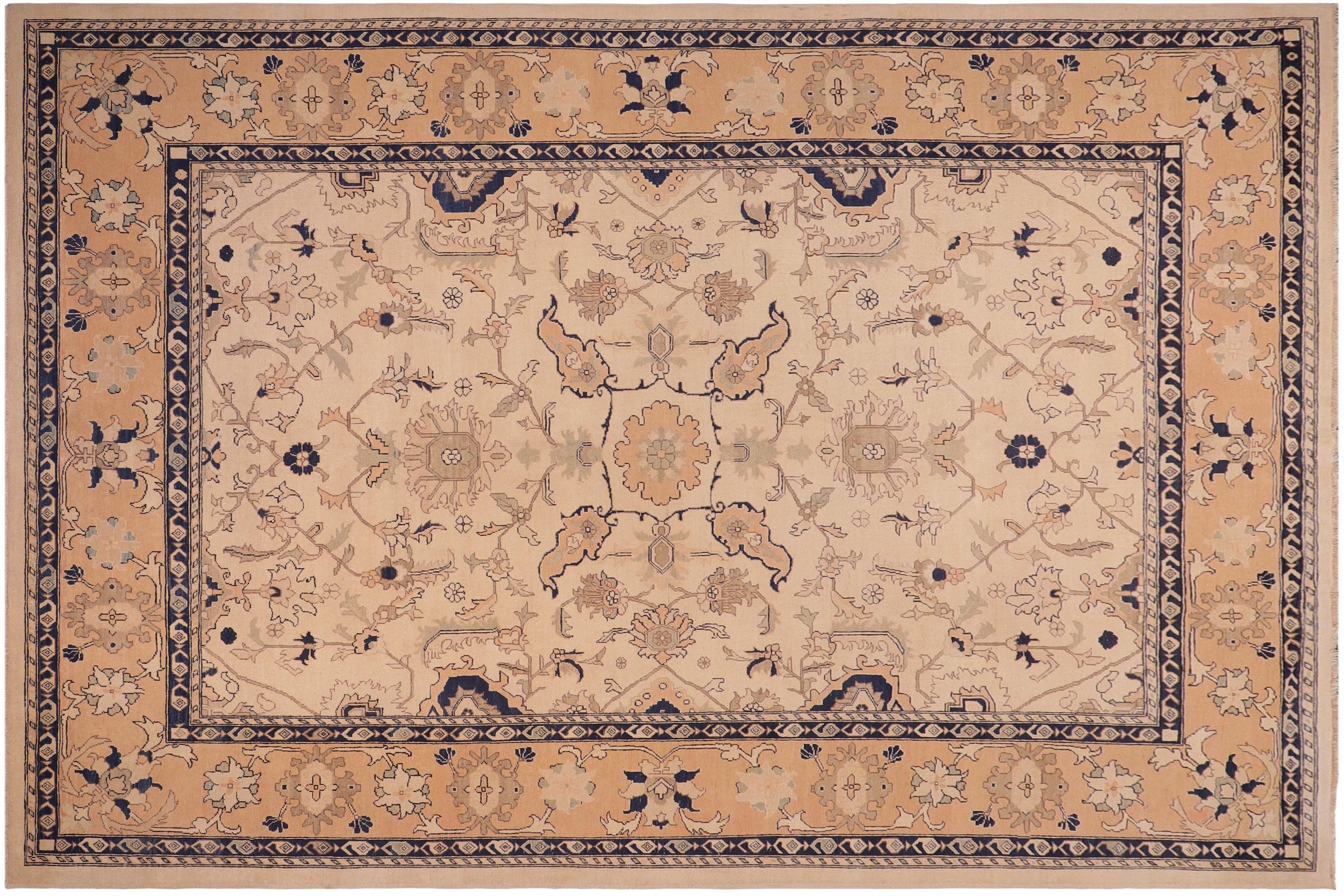 handmade Traditional Kafkaz Beige Peach Hand Knotted RECTANGLE 100% WOOL area rug 9x11