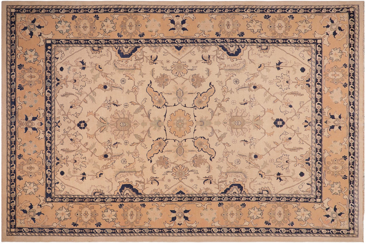 handmade Traditional Kafkaz Beige Peach Hand Knotted RECTANGLE 100% WOOL area rug 9x11