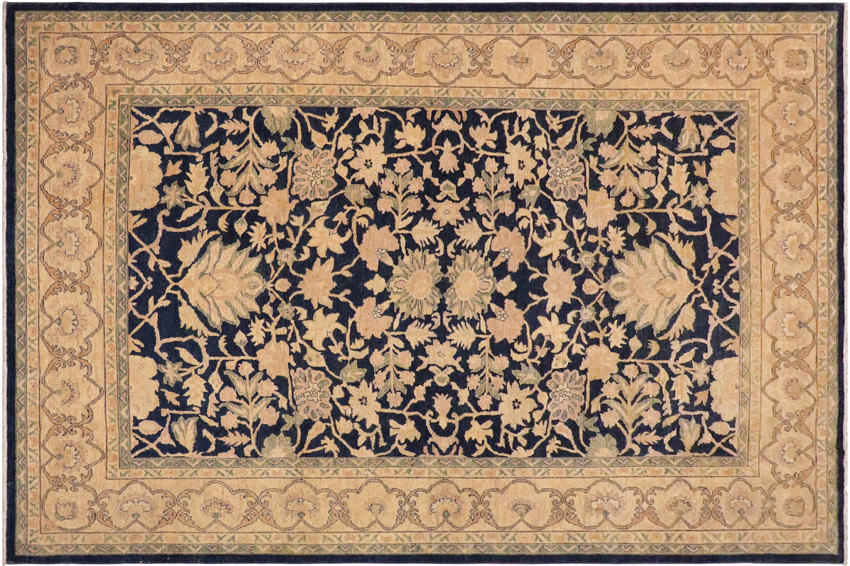 handmade Transitional Kafkaz Blue Beige Hand Knotted RECTANGLE 100% WOOL area rug 9' x 13'