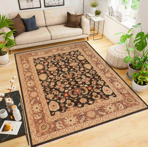 handmade Traditional Antique Charcoal Brown Hand Knotted RECTANGLE 100% WOOL area rug 9x12