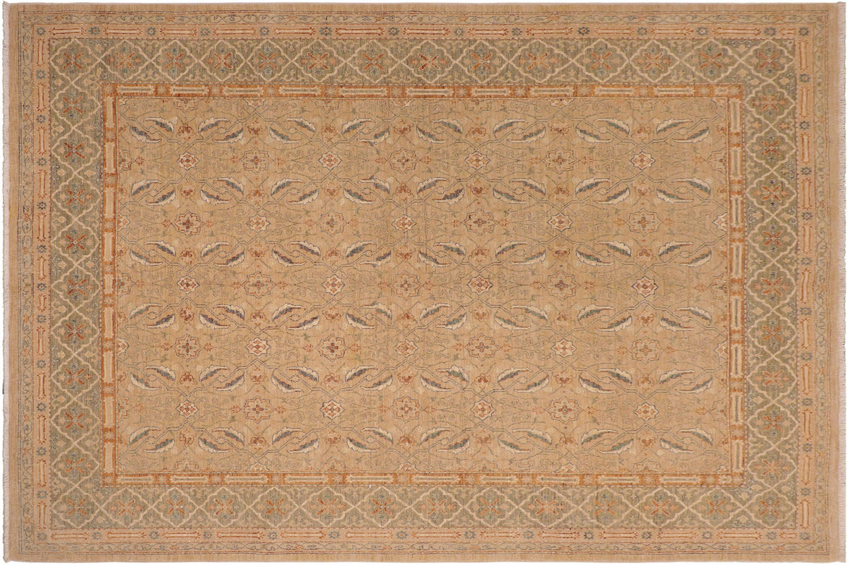 handmade Transitional Kafkaz Tan Green Hand Knotted RECTANGLE 100% WOOL area rug 9' x 10'
