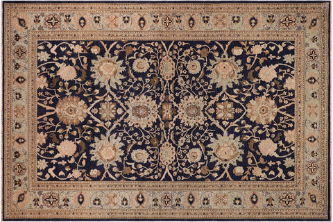 handmade Transitional Kafkaz Blue Green Hand Knotted RECTANGLE 100% WOOL area rug 9' x 13'
