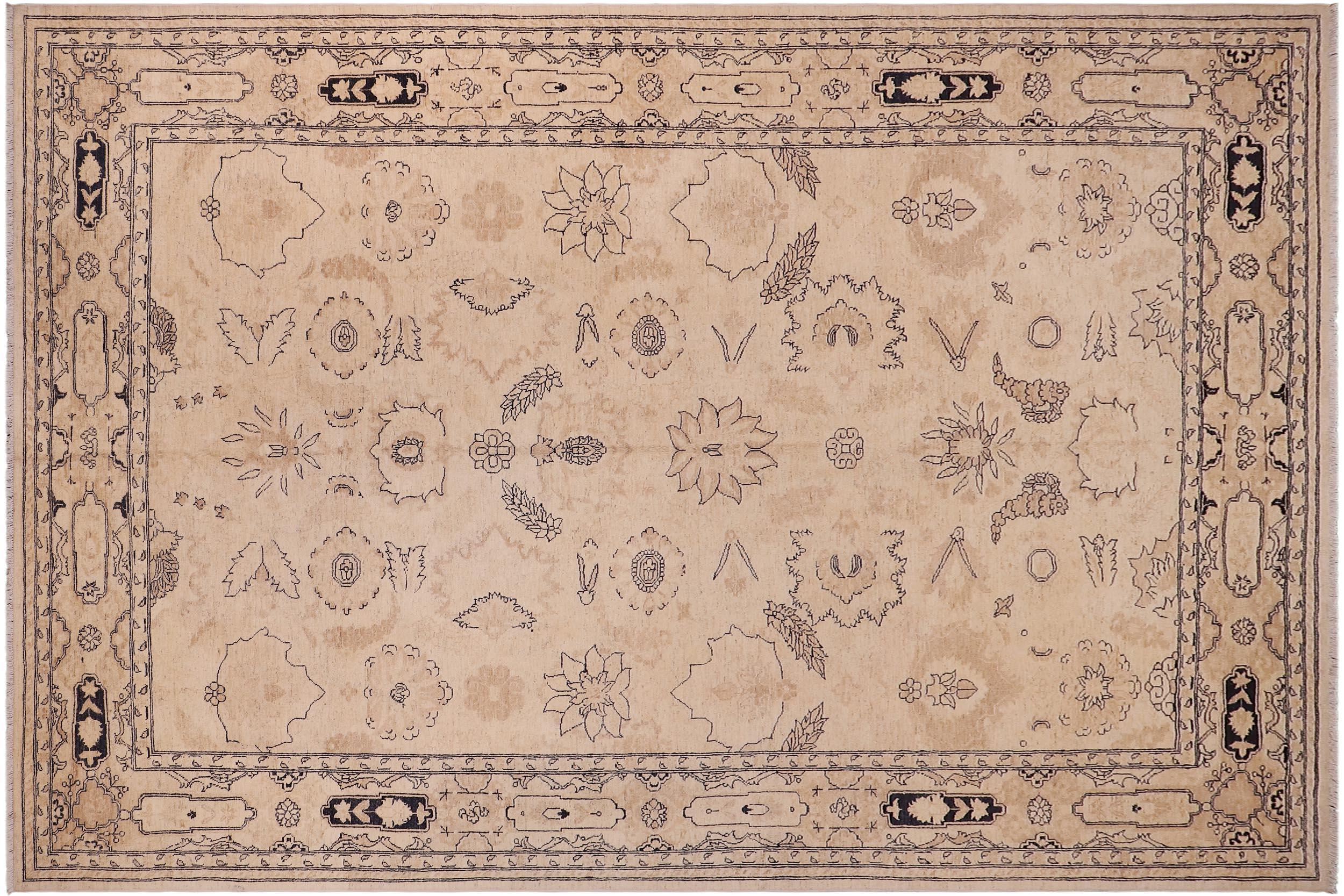 handmade Traditional Kafkaz Beige Tan Hand Knotted RECTANGLE 100% WOOL area rug 9x12