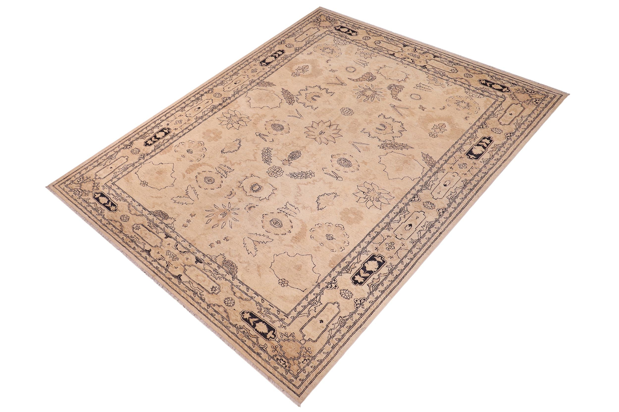 handmade Traditional Kafkaz Beige Tan Hand Knotted RECTANGLE 100% WOOL area rug 9x12