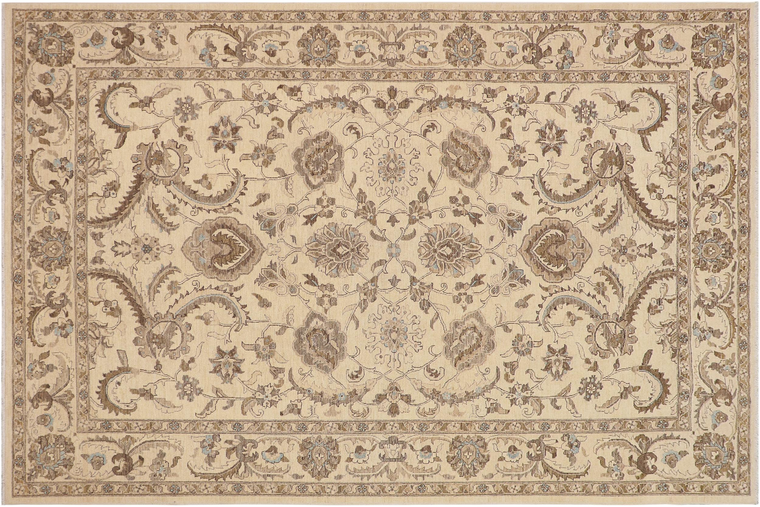 handmade Traditional Kafkaz Beige Blue Hand Knotted RECTANGLE 100% WOOL area rug 9x12