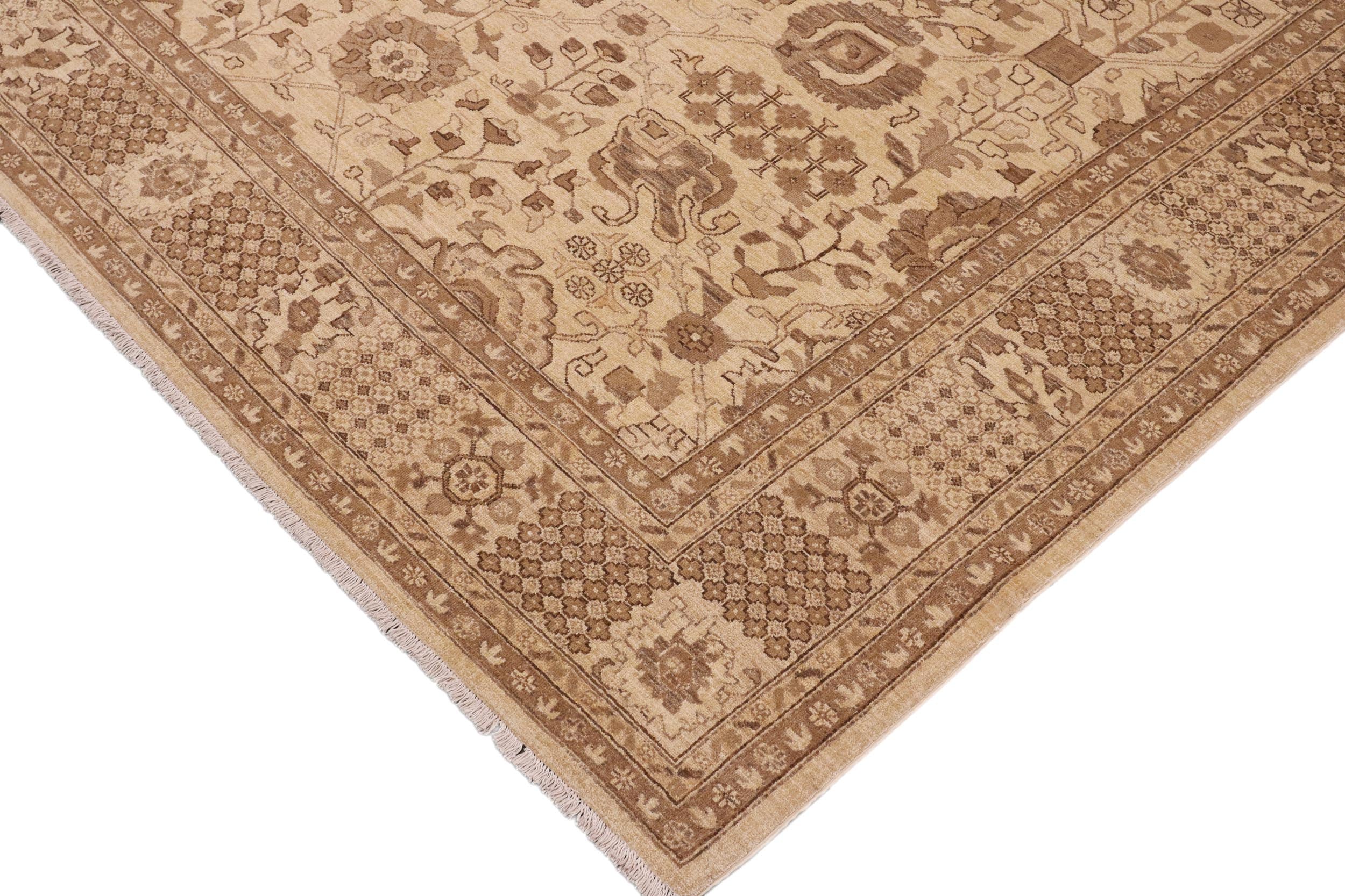 handmade Traditional Kafkaz Beige Tan Hand Knotted RECTANGLE 100% WOOL area rug 9x12