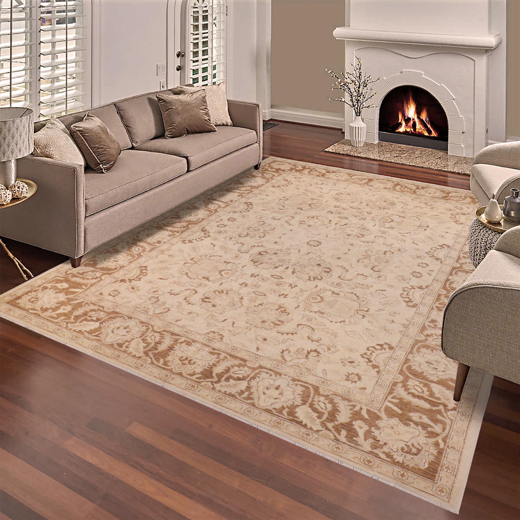 handmade Traditional Kafkaz Beige Brown Hand Knotted RECTANGLE 100% WOOL area rug 9x12