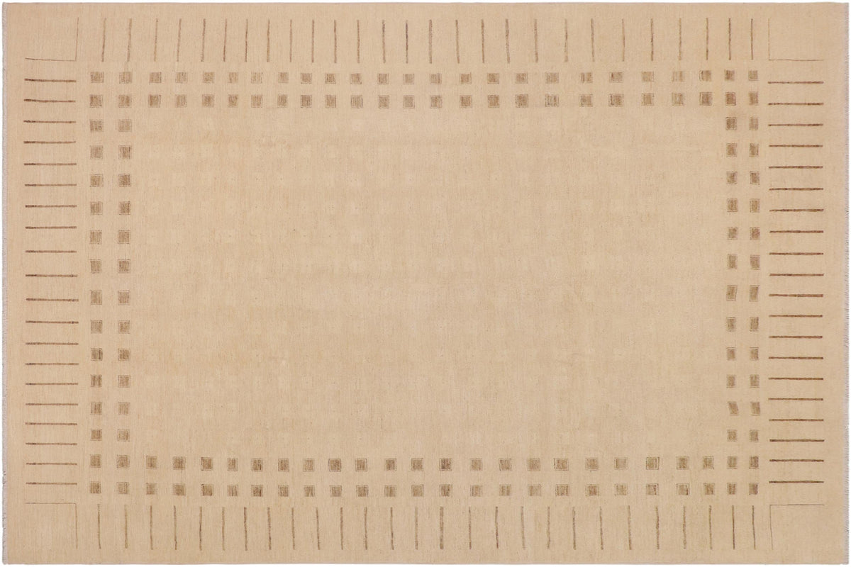 handmade Modern Kafkaz Beige Brown Hand Knotted RECTANGLE 100% WOOL area rug 9' x 12'