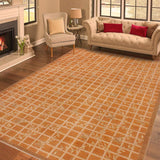 handmade Transitional Kafkaz Orange Beige Hand Knotted RECTANGLE 100% WOOL area rug 9 x 12