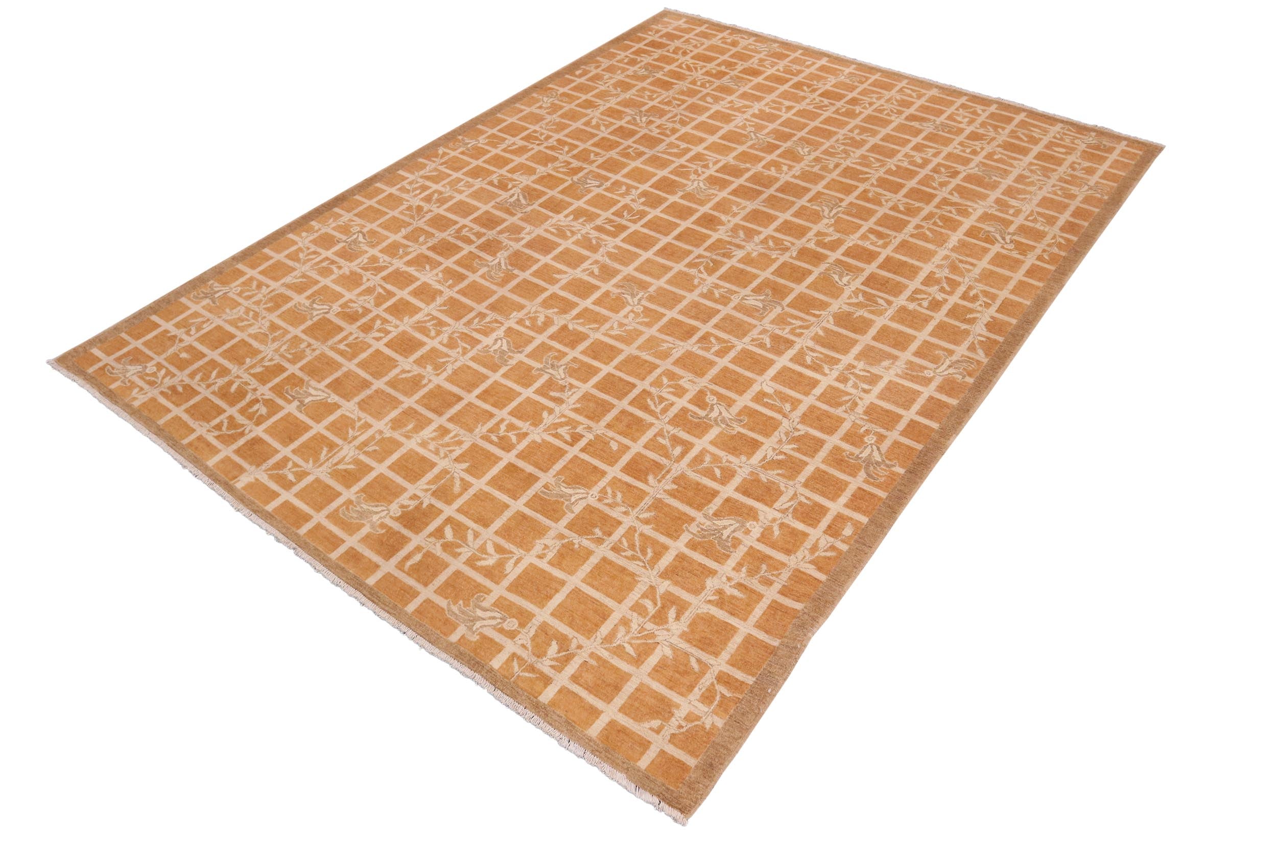 handmade Modern Kafkaz Orange Beige Hand Knotted RECTANGLE 100% WOOL area rug 9' x 12'