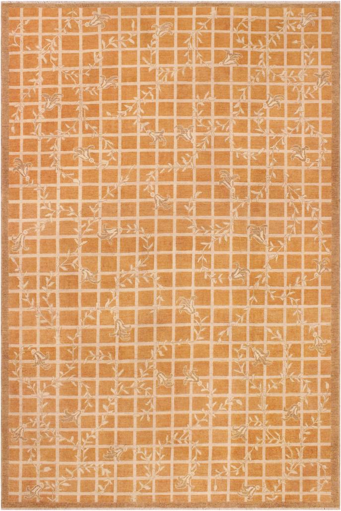 handmade Transitional Kafkaz Orange Beige Hand Knotted RECTANGLE 100% WOOL area rug 9X12