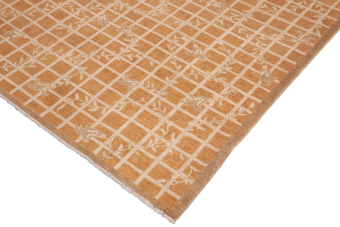 handmade Modern Kafkaz Orange Beige Hand Knotted RECTANGLE 100% WOOL area rug 9' x 12'