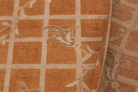 handmade Transitional Kafkaz Orange Beige Hand Knotted RECTANGLE 100% WOOL area rug 9X12