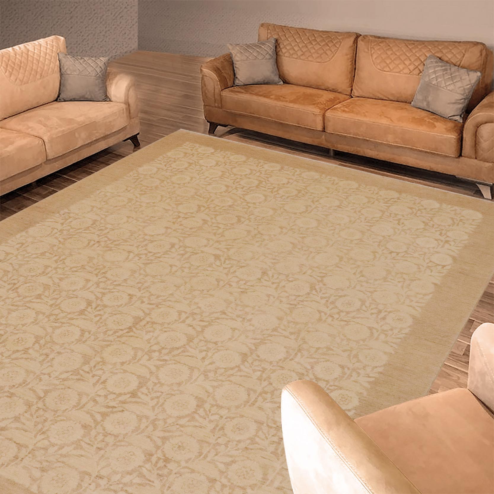 handmade Modern Kafkaz Beige Lt. Brown Hand Knotted RECTANGLE 100% WOOL area rug 9' x 12'
