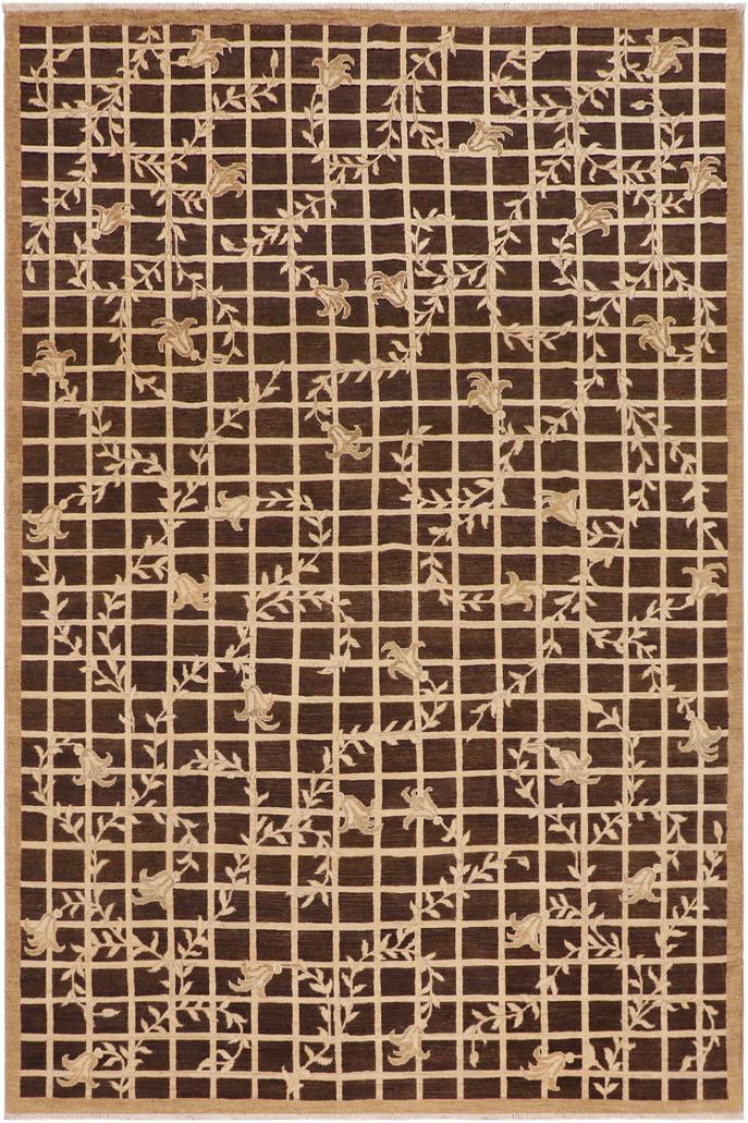 handmade Transitional Kafkaz Brown Beige Hand Knotted RECTANGLE 100% WOOL area rug 9X12