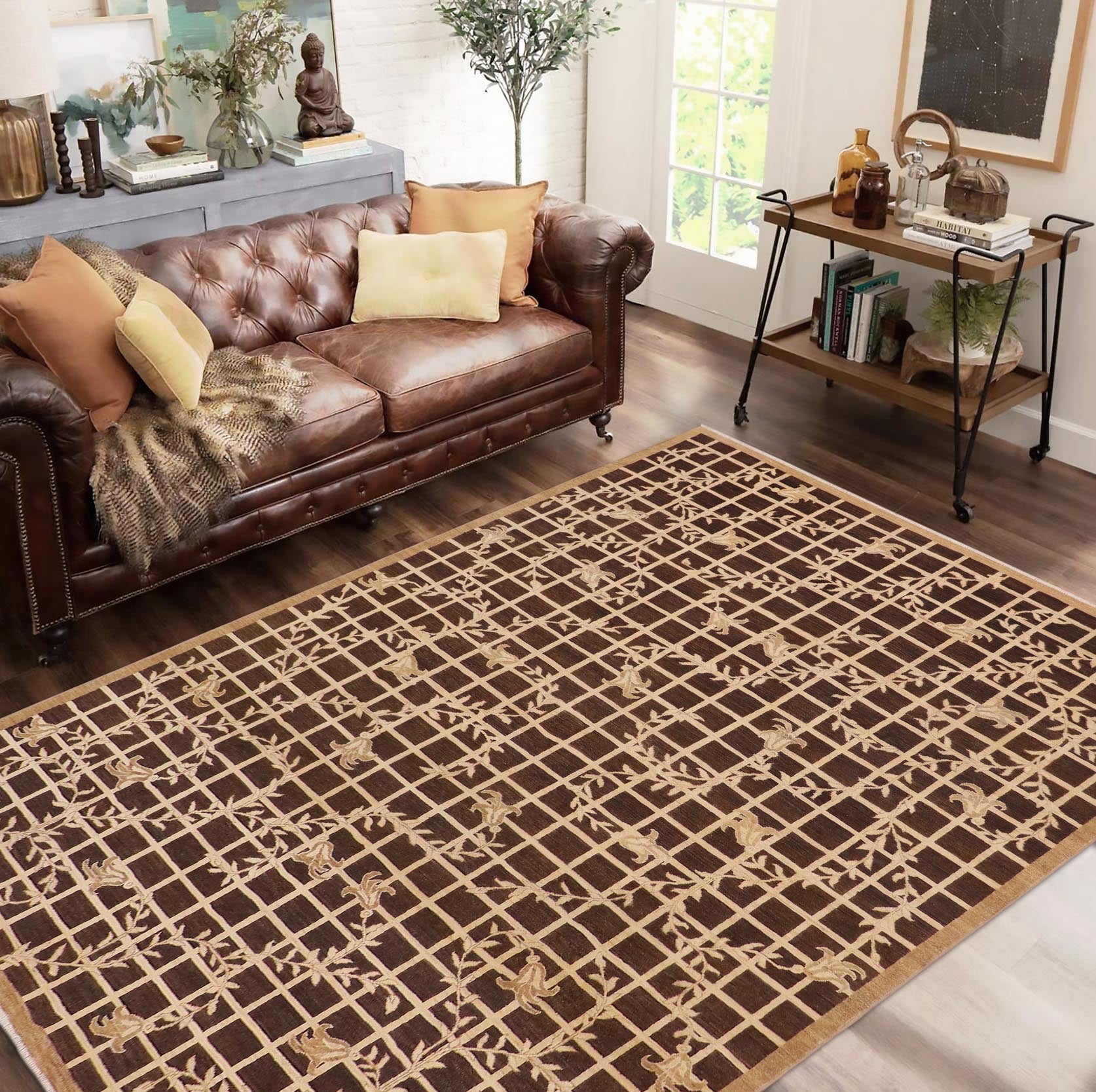 handmade Modern Kafkaz Brown Beige Hand Knotted RECTANGLE 100% WOOL area rug 9' x 12'