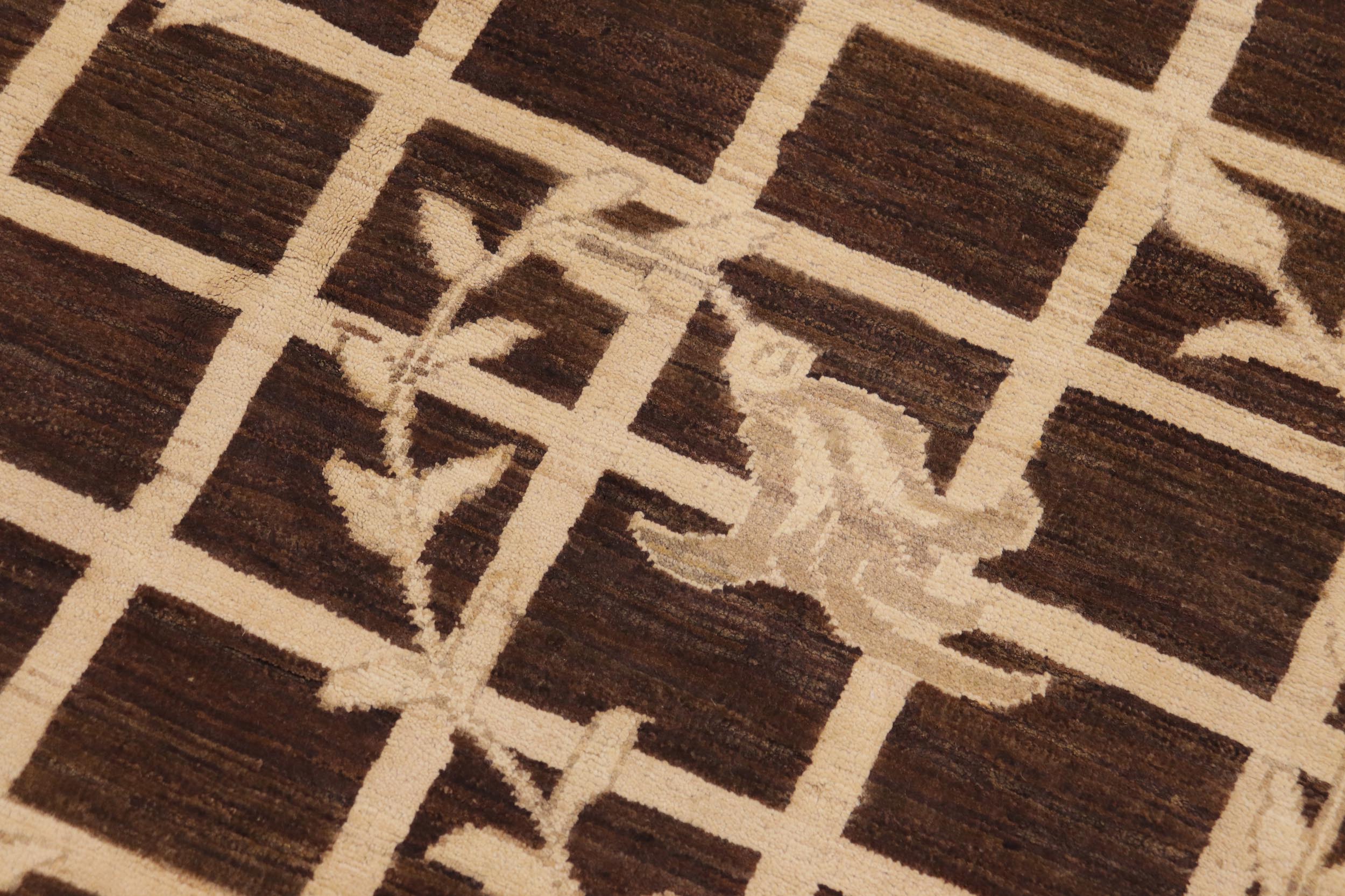 handmade Modern Kafkaz Brown Beige Hand Knotted RECTANGLE 100% WOOL area rug 9' x 12'