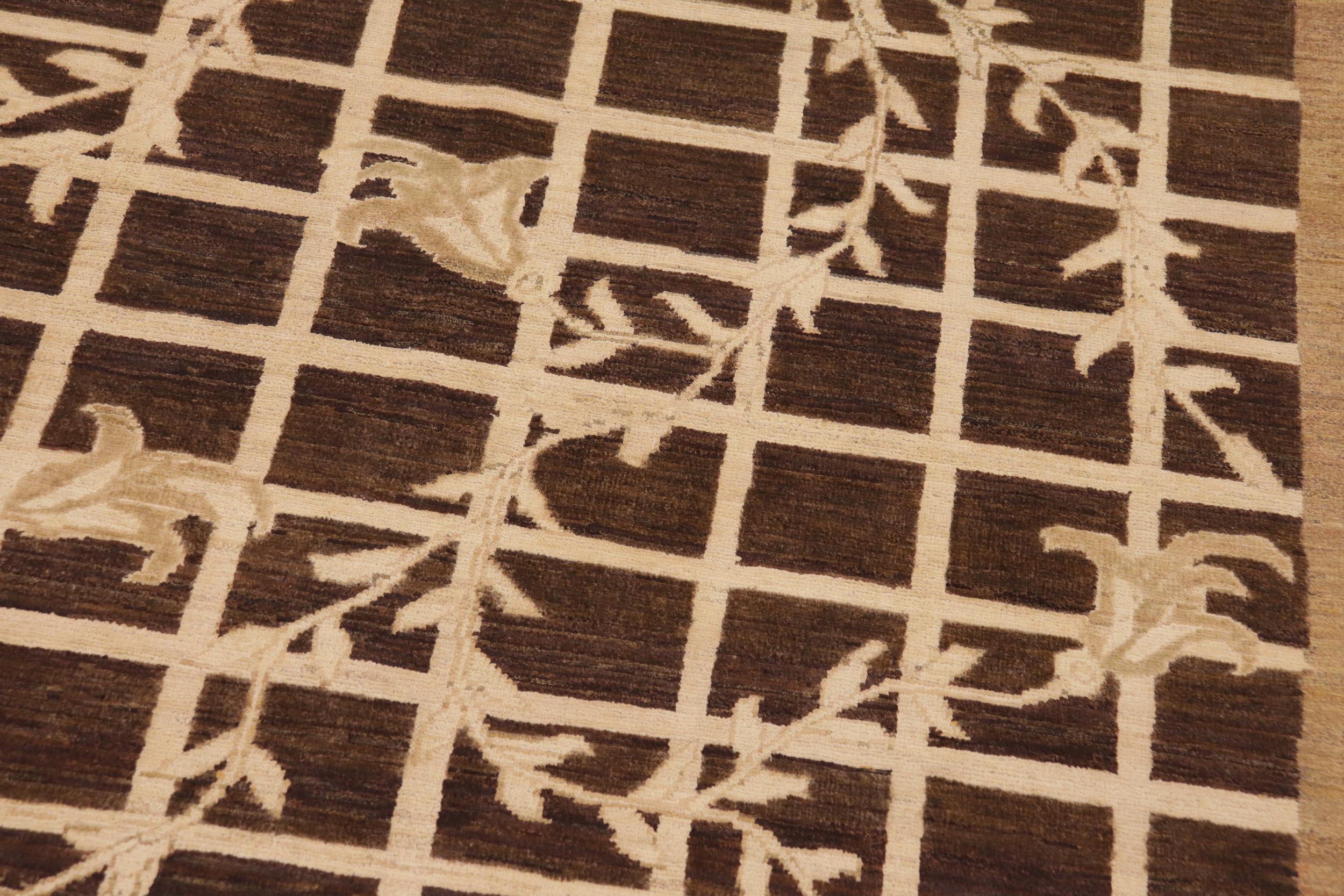 handmade Modern Kafkaz Brown Beige Hand Knotted RECTANGLE 100% WOOL area rug 9' x 12'