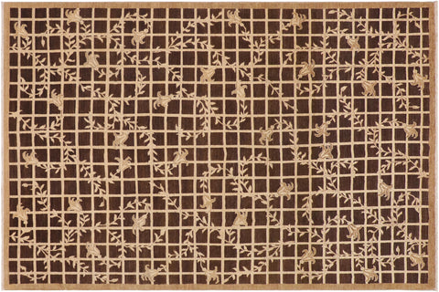 handmade Modern Kafkaz Brown Beige Hand Knotted RECTANGLE 100% WOOL area rug 9' x 12'