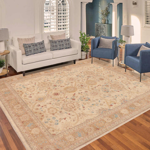 handmade Traditional Kafkaz Beige Lt. Brown Hand Knotted RECTANGLE 100% WOOL area rug 9x12