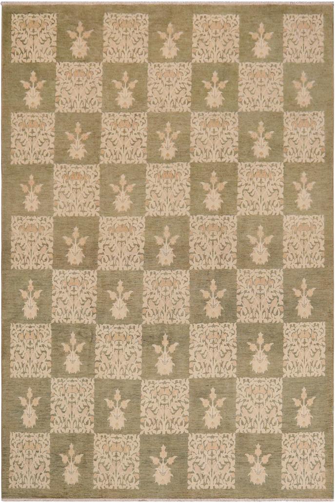 handmade Transitional Kafkaz Lt. Green Beige Hand Knotted RECTANGLE 100% WOOL area rug 9X12
