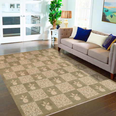 handmade Modern Kafkaz Lt. Green Beige Hand Knotted RECTANGLE 100% WOOL area rug 9' x 12'