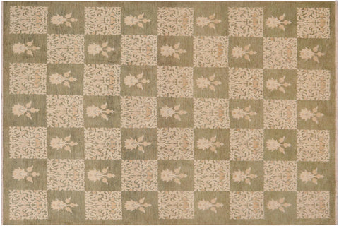 handmade Modern Kafkaz Lt. Green Beige Hand Knotted RECTANGLE 100% WOOL area rug 9' x 12'