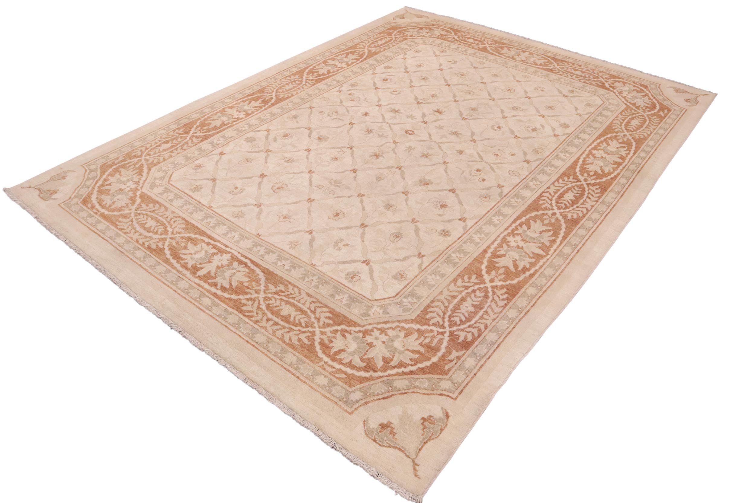 handmade Transitional Kafkaz Beige Copper Hand Knotted RECTANGLE 100% WOOL area rug 9' x 12'