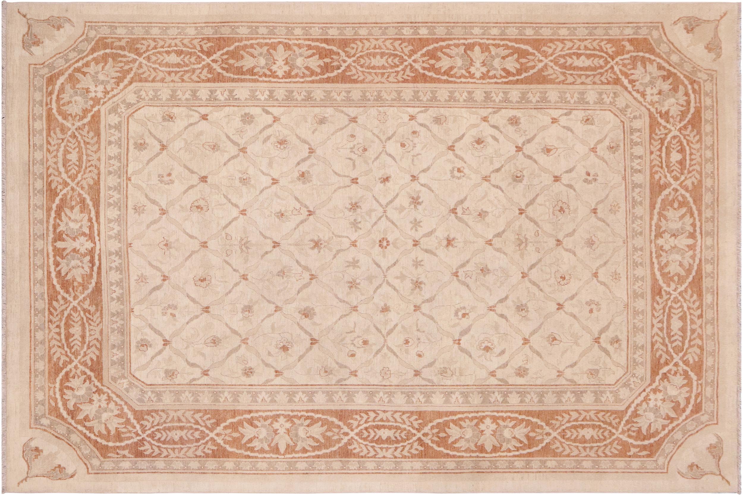 handmade Transitional Kafkaz Beige Copper Hand Knotted RECTANGLE 100% WOOL area rug 9' x 12'