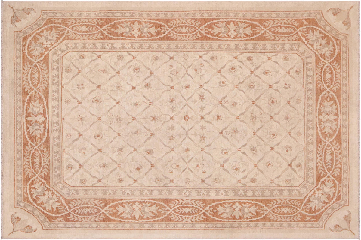 handmade Transitional Kafkaz Beige Copper Hand Knotted RECTANGLE 100% WOOL area rug 9' x 12'