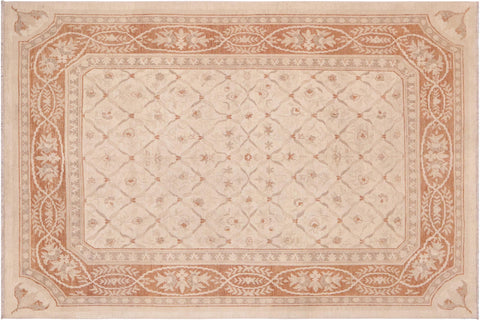 handmade Transitional Kafkaz Beige Copper Hand Knotted RECTANGLE 100% WOOL area rug 9' x 12'