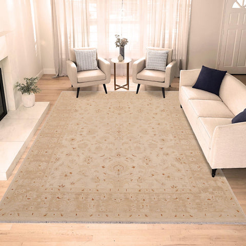 handmade Traditional Kafkaz Beige Lt. Brown Hand Knotted RECTANGLE 100% WOOL area rug 9x12