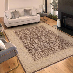 handmade Transitional Kafkaz Brown Beige Hand Knotted RECTANGLE 100% WOOL area rug 9X12