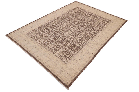 handmade Transitional Kafkaz Brown Beige Hand Knotted RECTANGLE 100% WOOL area rug 9' x 12'