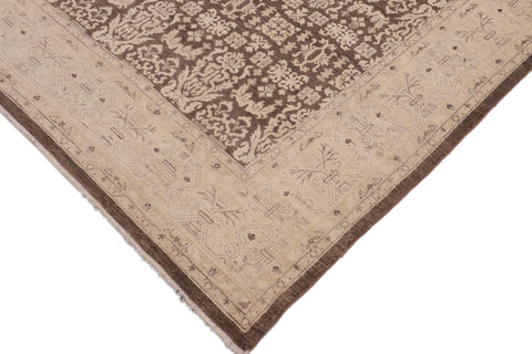 handmade Transitional Kafkaz Brown Beige Hand Knotted RECTANGLE 100% WOOL area rug 9' x 12'