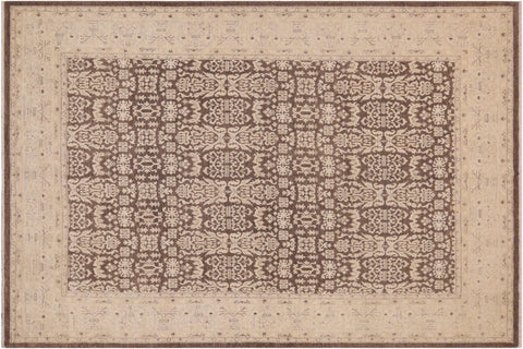 handmade Transitional Kafkaz Brown Beige Hand Knotted RECTANGLE 100% WOOL area rug 9' x 12'